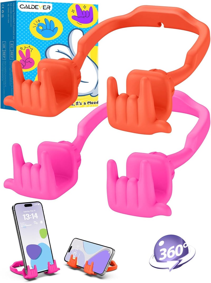 CALDEVER Stocking Stuffers for Teen Boys Girls Gifts Cell Phone Stand Upgrade Adjustable Rock on Lazy Phone Stand for Desk Cool Funny Gadget Gifts for Christmas Adult Men Women Wife 2Pack Hot Pink Orange Red - Image 1